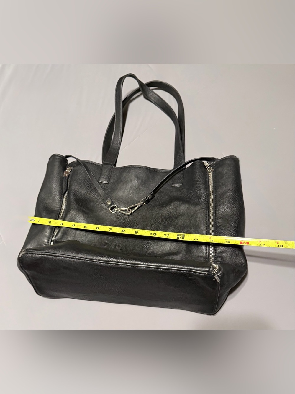 Black Faux Leather Tote Bag with Silver Hardware - Picture 8 of 15